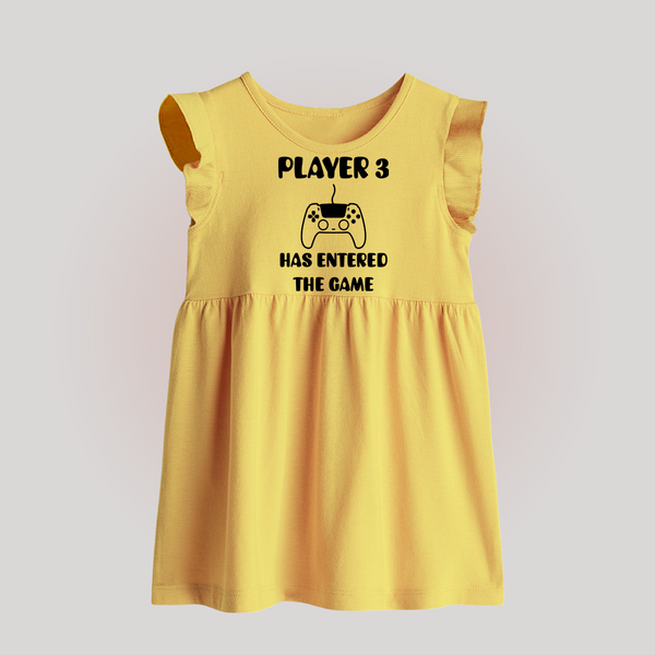 Player 3 Has Entered the Game Baby Frock | Custom BabyFrock for the New Player - PASTEL YELLOW - 0 - 3 Months Old (Chest 17")