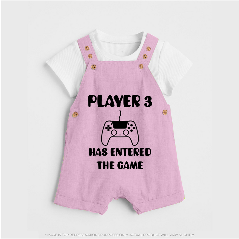 Player 3 Has Entered the Game Dungaree | Custom Baby Dungaree for the New Player - BABY PINK - 0 - 5 Months Old (Chest 18")