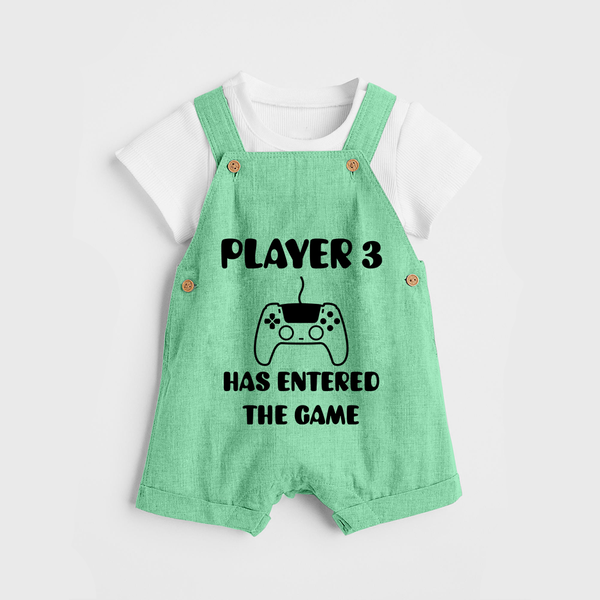 Player 3 Has Entered the Game Dungaree | Custom Baby Dungaree for the New Player - GREEN - 0 - 5 Months Old (Chest 18")