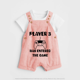 Player 3 Has Entered the Game Dungaree | Custom Baby Dungaree for the New Player - PEACH - 0 - 5 Months Old (Chest 18")
