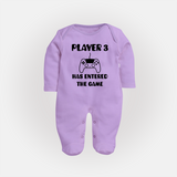 Player 3 Has Entered the Game Sleep Suit | Custom Baby Sleep Suit for the New Player - LILAC - New Born (Chest 7.5")