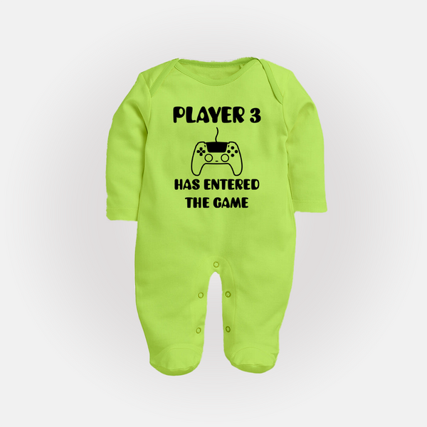 Player 3 Has Entered the Game Sleep Suit | Custom Baby Sleep Suit for the New Player - LIME GREEN - New Born (Chest 7.5")