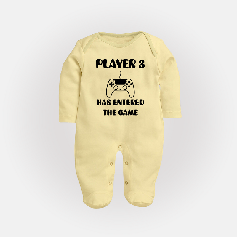 Player 3 Has Entered the Game Sleep Suit | Custom Baby Sleep Suit for the New Player - PASTEL YELLOW - New Born (Chest 7.5")