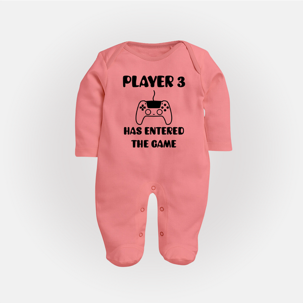 Player 3 Has Entered the Game Sleep Suit | Custom Baby Sleep Suit for the New Player - PEACH - New Born (Chest 7.5")