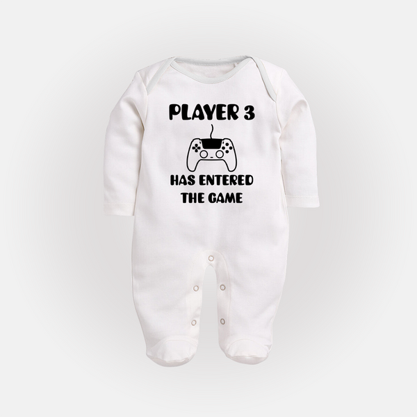 Player 3 Has Entered the Game Sleep Suit | Custom Baby Sleep Suit for the New Player - WHITE - New Born (Chest 7.5")