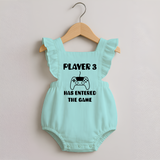 Player 3 Has Entered the Game Romper Frock | Custom Baby Romper Frock for the New Player - MINT GREEN - 0 - 3 Months Old (Chest 19")