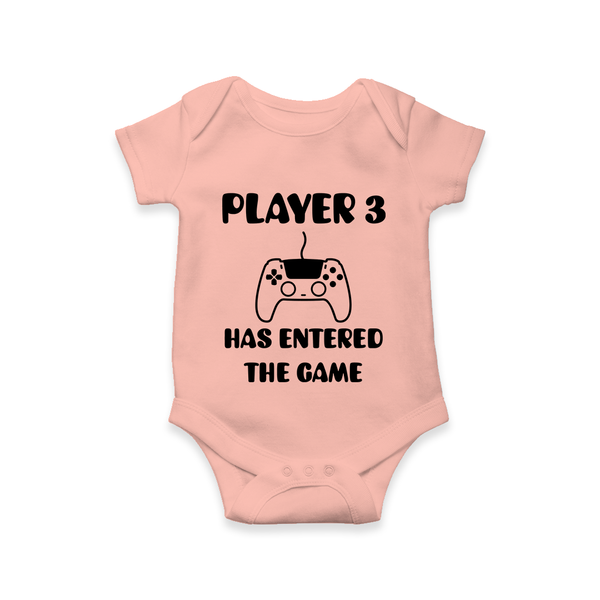 Player 3 Has Entered the Game Romper | Custom Baby Romper for the New Player - PEACH - New Born (Chest 14")