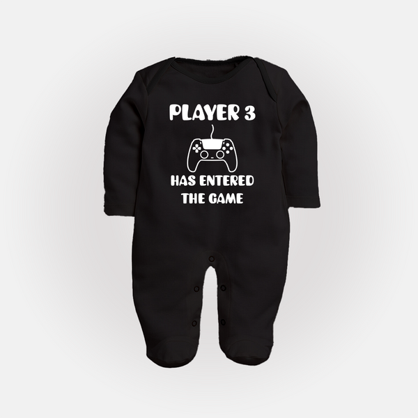 Player 3 Has Entered the Game Sleep Suit | Custom Baby Sleep Suit for the New Player - BLACK - New Born (Chest 7.5")