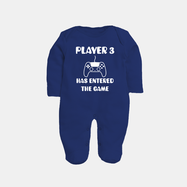 Player 3 Has Entered the Game Sleep Suit | Custom Baby Sleep Suit for the New Player - NAVY BLUE - New Born (Chest 7.5")