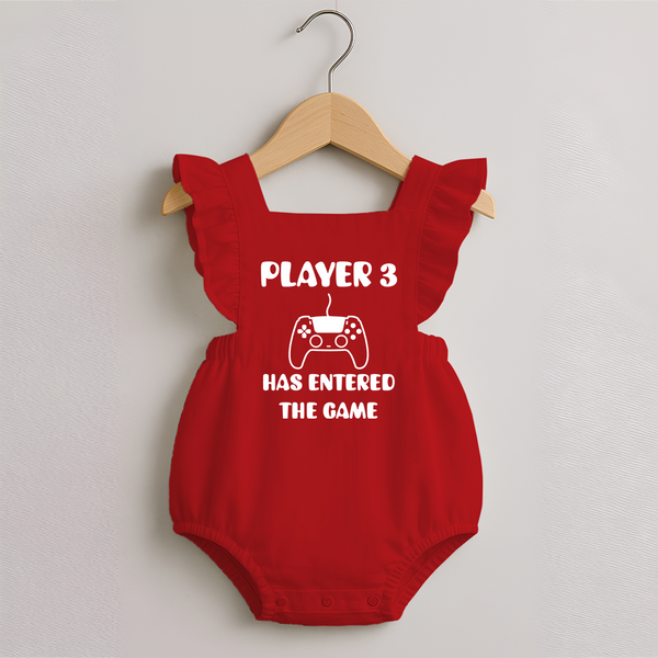 Player 3 Has Entered the Game Romper Frock | Custom Baby Romper Frock for the New Player - RED - 0 - 3 Months Old (Chest 19")