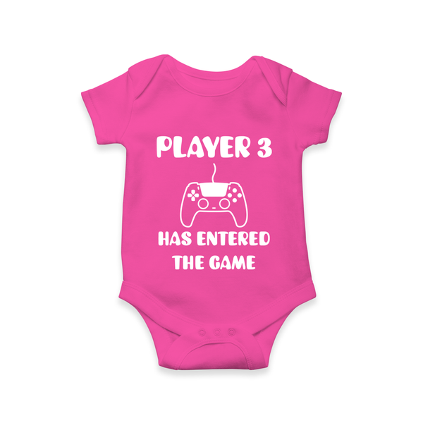 Player 3 Has Entered the Game Romper | Custom Baby Romper for the New Player - HOT PINK - New Born (Chest 14")