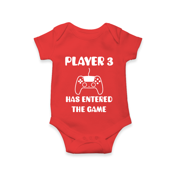 Player 3 Has Entered the Game Romper | Custom Baby Romper for the New Player - RED - New Born (Chest 14")
