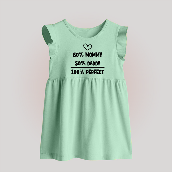 50% Mommy 50% Daddy 100% Perfect Baby Frock | Custom BabyFrock for the Perfect Mix - MINT GREEN - 0 - 3 Months Old (Chest 17")