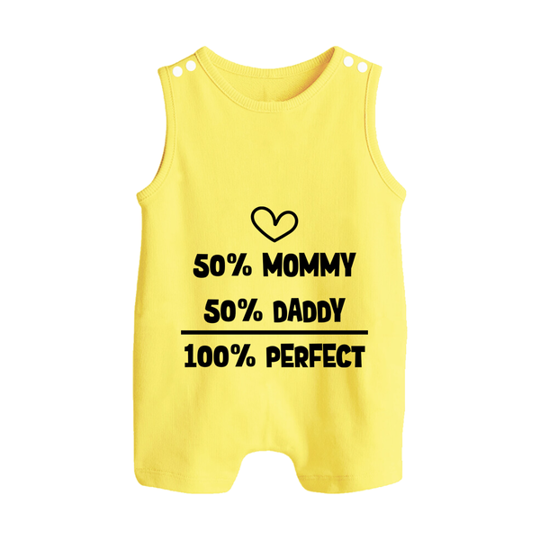 50% Mommy 50% Daddy 100% Perfect Romper Suit | Custom Baby Romper Suit for the Perfect Mix - PASTEL YELLOW - 0 - 5 Months Old (Chest 18")