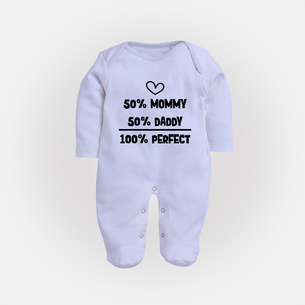 50% Mommy 50% Daddy 100% Perfect Sleep Suit | Custom Baby Sleep Suit for the Perfect Mix - BABY BLUE - New Born (Chest 7.5")