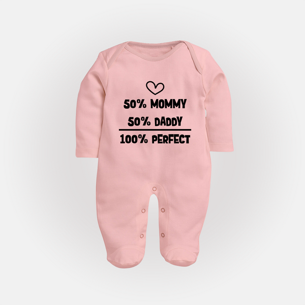 50% Mommy 50% Daddy 100% Perfect Sleep Suit | Custom Baby Sleep Suit for the Perfect Mix - BABY PINK - New Born (Chest 7.5")
