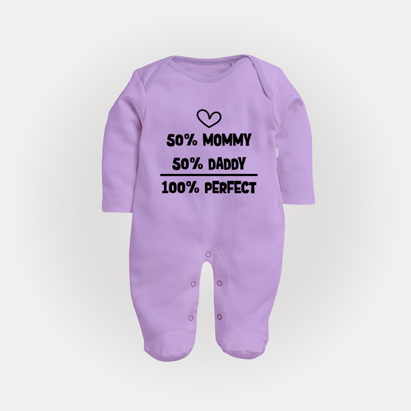 50% Mommy 50% Daddy 100% Perfect Sleep Suit | Custom Baby Sleep Suit for the Perfect Mix - LILAC - New Born (Chest 7.5")
