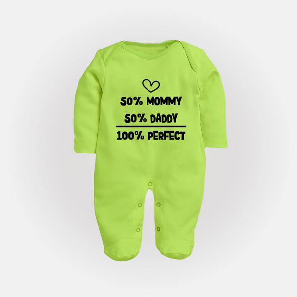 50% Mommy 50% Daddy 100% Perfect Sleep Suit | Custom Baby Sleep Suit for the Perfect Mix - LIME GREEN - New Born (Chest 7.5")