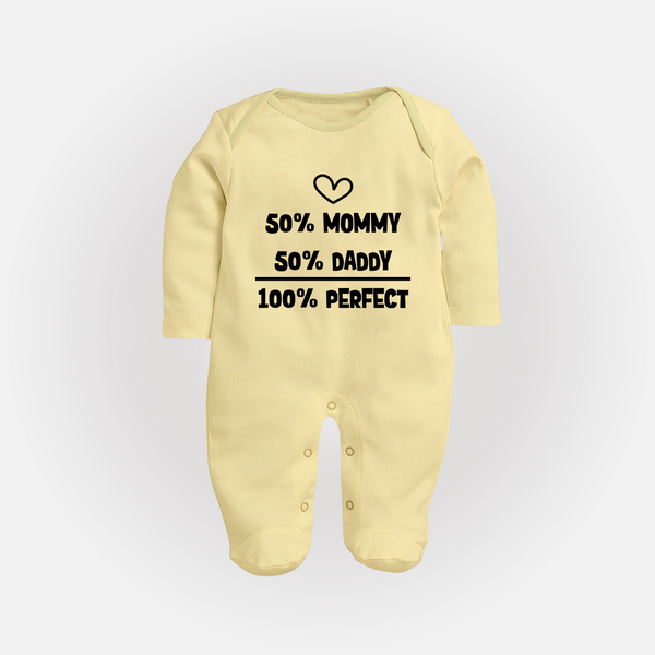 50% Mommy 50% Daddy 100% Perfect Sleep Suit | Custom Baby Sleep Suit for the Perfect Mix - PASTEL YELLOW - New Born (Chest 7.5")