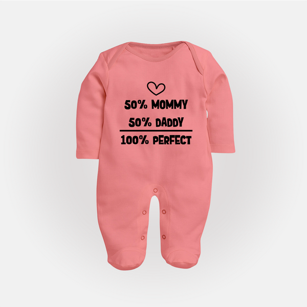 50% Mommy 50% Daddy 100% Perfect Sleep Suit | Custom Baby Sleep Suit for the Perfect Mix - PEACH - New Born (Chest 7.5")
