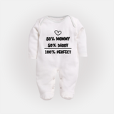 50% Mommy 50% Daddy 100% Perfect Sleep Suit | Custom Baby Sleep Suit for the Perfect Mix - WHITE - New Born (Chest 7.5")