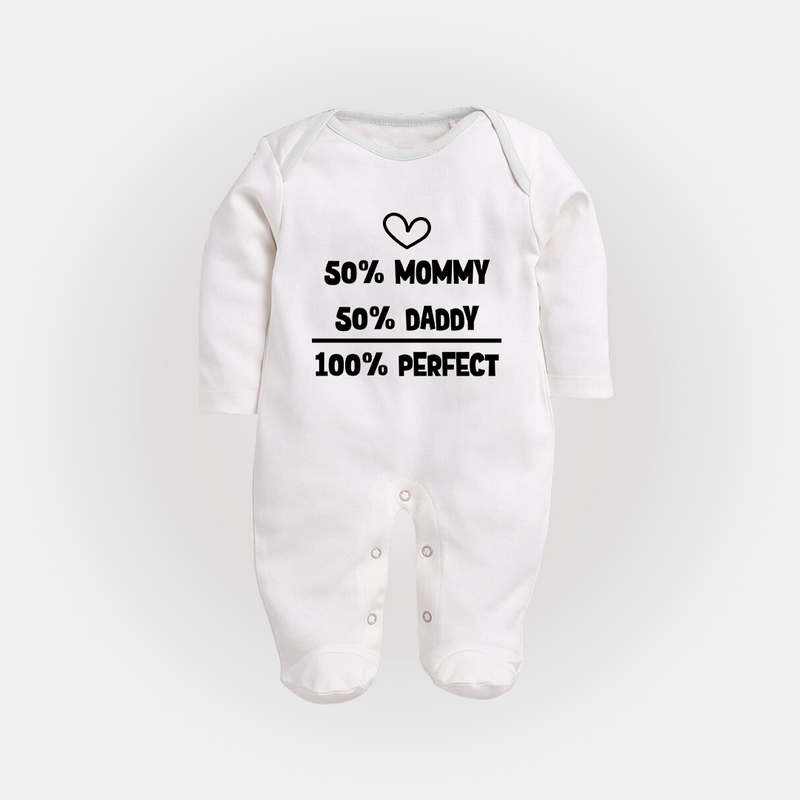 50% Mommy 50% Daddy 100% Perfect Sleep Suit | Custom Baby Sleep Suit for the Perfect Mix - WHITE - New Born (Chest 7.5")