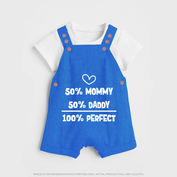 50% Mommy 50% Daddy 100% Perfect Dungaree | Custom Baby Dungaree for the Perfect Mix - COBALT BLUE - 0 - 5 Months Old (Chest 18")