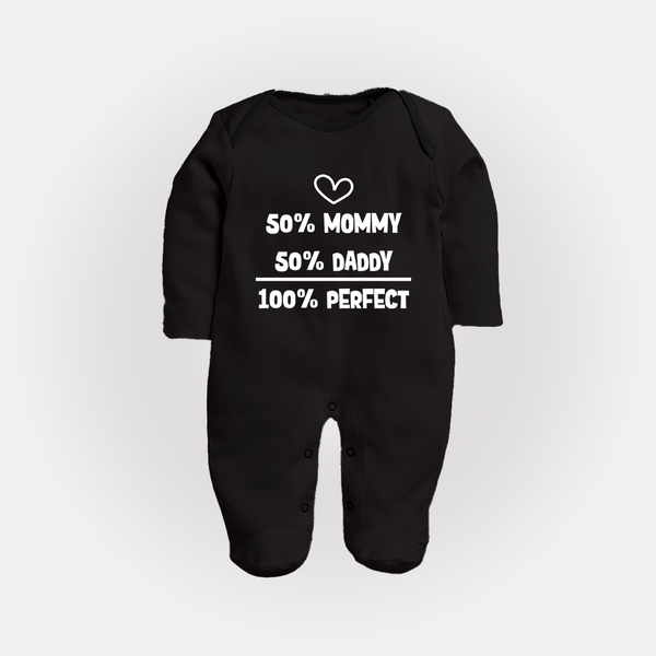 50% Mommy 50% Daddy 100% Perfect Sleep Suit | Custom Baby Sleep Suit for the Perfect Mix - BLACK - New Born (Chest 7.5")