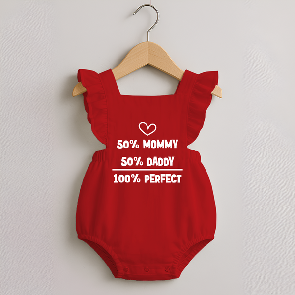 50% Mommy 50% Daddy 100% Perfect Romper Frock | Custom Baby Romper Frock for the Perfect Mix - RED - 0 - 3 Months Old (Chest 19")