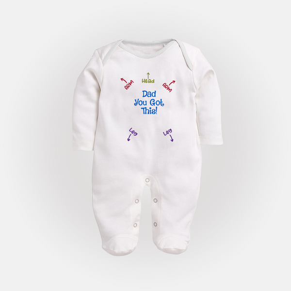 Dad You Got This Sleep Suit | Personalized Baby Sleep Suit for Daddy's Little Helper - WHITE - New Born (Chest 7.5")
