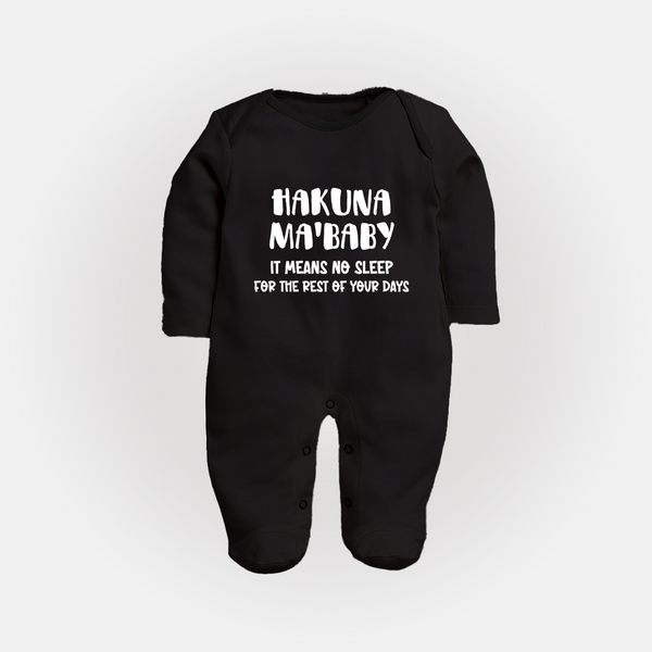 Hakuna Ma'baby Sleep Suit | Custom Baby Sleep Suit for a Worry-Free Little One - BLACK - New Born (Chest 7.5")