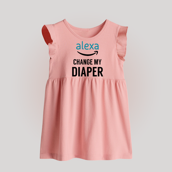 Alexa Change My Diaper Baby Frock | Personalized BabyFrock for Tech-Savvy Parents - BABY PINK - 0 - 3 Months Old (Chest 17")