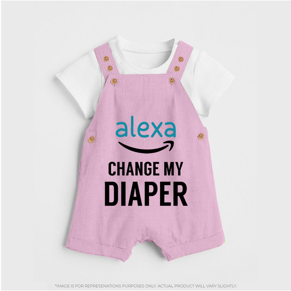 Alexa Change My Diaper Dungaree | Personalized Baby Dungaree for Tech-Savvy Parents - BABY PINK - 0 - 5 Months Old (Chest 18")