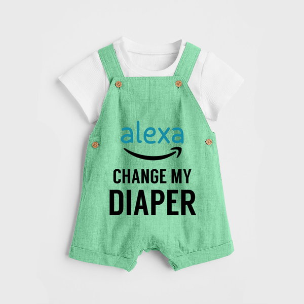 Alexa Change My Diaper Dungaree | Personalized Baby Dungaree for Tech-Savvy Parents - GREEN - 0 - 5 Months Old (Chest 18")