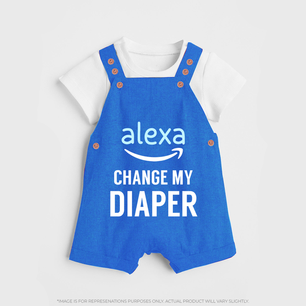 Alexa Change My Diaper Dungaree | Personalized Baby Dungaree for Tech-Savvy Parents - COBALT BLUE - 0 - 5 Months Old (Chest 18")