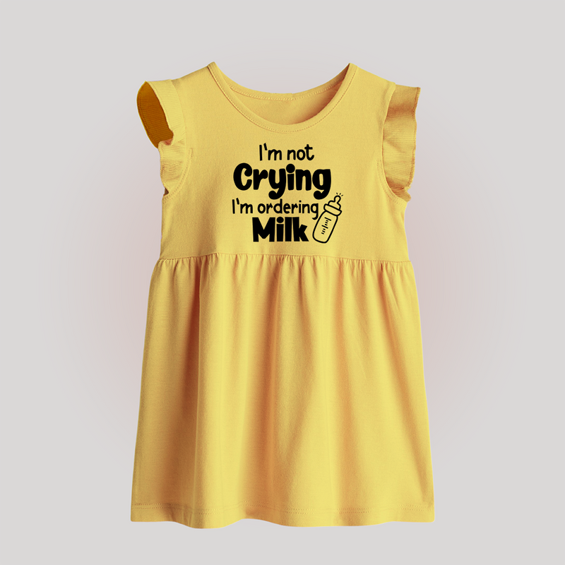 I'm Not Crying I'm Ordering Milk Baby Frock | Custom BabyFrock for Hungry Little Ones - PASTEL YELLOW - 0 - 3 Months Old (Chest 17")