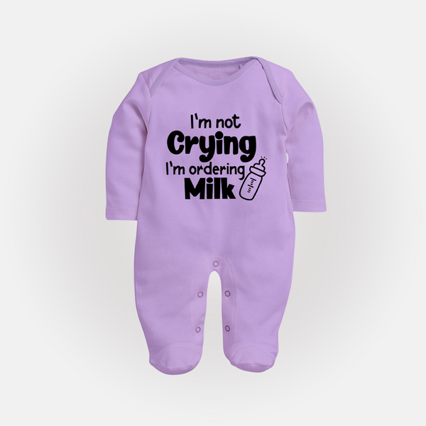 I'm Not Crying I'm Ordering Milk Sleep Suit | Custom Baby Sleep Suit for Hungry Little Ones - LILAC - New Born (Chest 7.5")