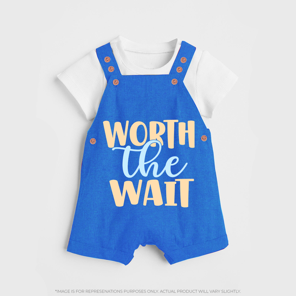 Worth the Wait Dungaree | Personalized Baby Dungaree for the Long-Awaited Miracle - COBALT BLUE - 0 - 5 Months Old (Chest 18")