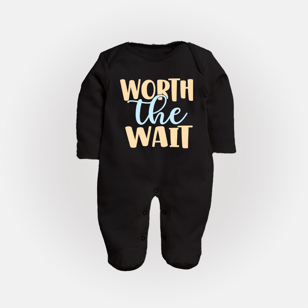 Worth the Wait Sleep Suit | Personalized Baby Sleep Suit for the Long-Awaited Miracle - BLACK - New Born (Chest 7.5")
