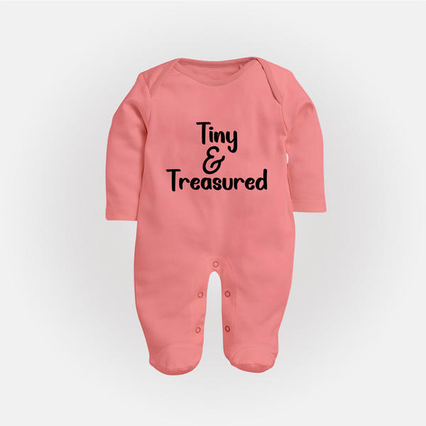 Tiny & Treasured Sleep Suit | Personalized Baby Sleep Suit for Your Little Treasure - PEACH - New Born (Chest 7.5")