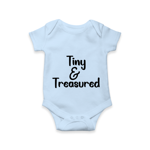Tiny & Treasured Romper | Personalized Baby Romper for Your Little Treasure - BABY BLUE - New Born (Chest 14")