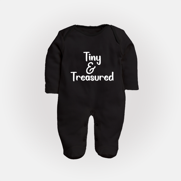 Tiny & Treasured Sleep Suit | Personalized Baby Sleep Suit for Your Little Treasure - BLACK - New Born (Chest 7.5")