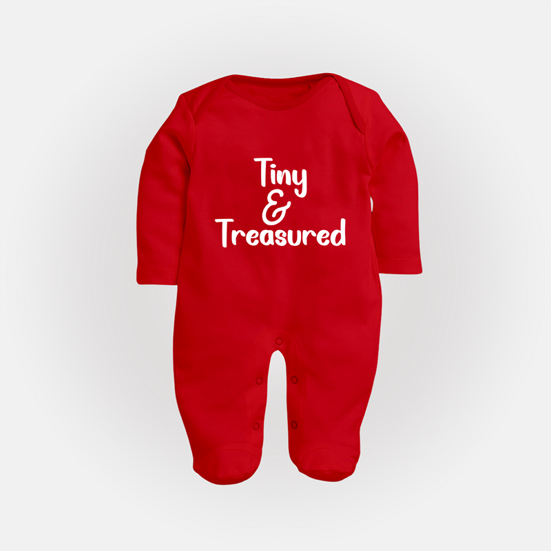 Tiny & Treasured Sleep Suit | Personalized Baby Sleep Suit for Your Little Treasure - RED - New Born (Chest 7.5")