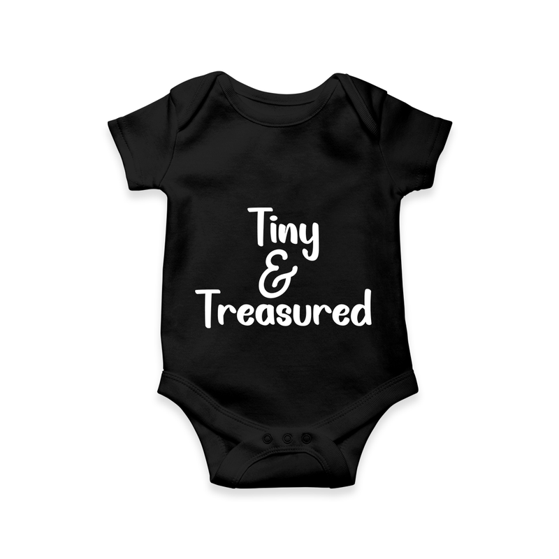 Tiny & Treasured Romper | Personalized Baby Romper for Your Little Treasure - BLACK - New Born (Chest 14")