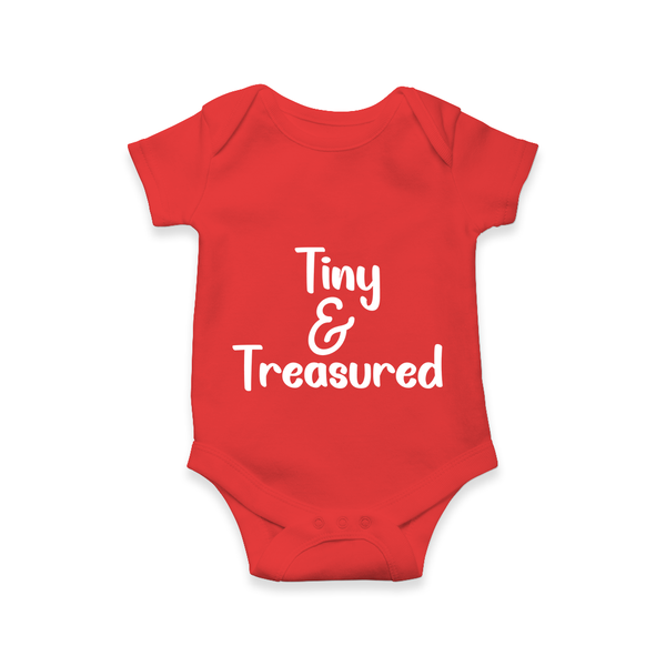 Tiny & Treasured Romper | Personalized Baby Romper for Your Little Treasure - RED - New Born (Chest 14")