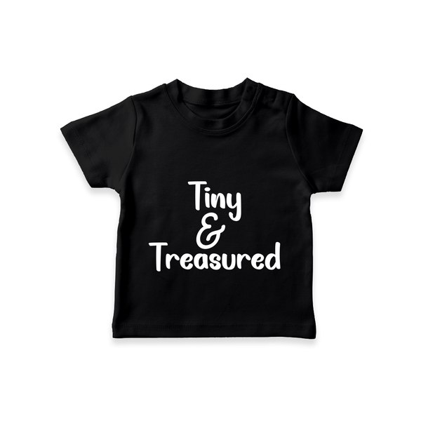 Tiny & Treasured TShirt | Personalized Baby TShirt for Your Little Treasure - BLACK - 0-5 Months Old (Chest 17")