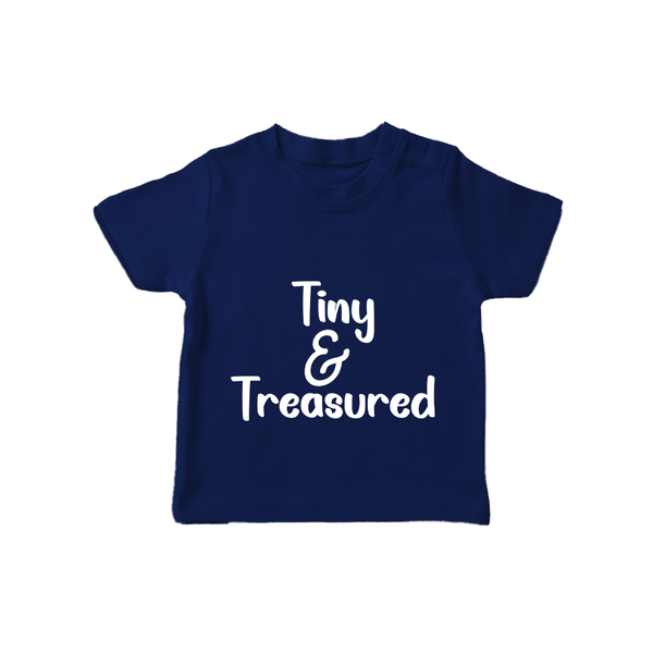 Tiny & Treasured TShirt | Personalized Baby TShirt for Your Little Treasure - NAVY BLUE - 0-5 Months Old (Chest 17")