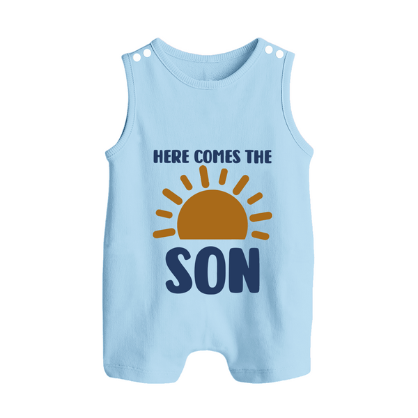 Here Comes the Son Romper Suit | Custom Baby Romper Suit for Your Little Sunbeam - BABY BLUE - 0 - 5 Months Old (Chest 18")