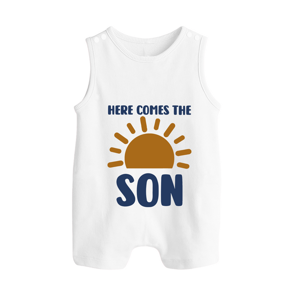 Here Comes the Son Romper Suit | Custom Baby Romper Suit for Your Little Sunbeam - WHITE - 0 - 5 Months Old (Chest 18")