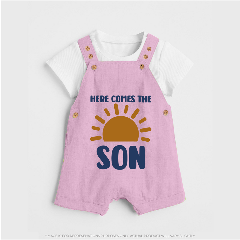 Here Comes the Son Dungaree | Custom Baby Dungaree for Your Little Sunbeam - BABY PINK - 0 - 5 Months Old (Chest 18")